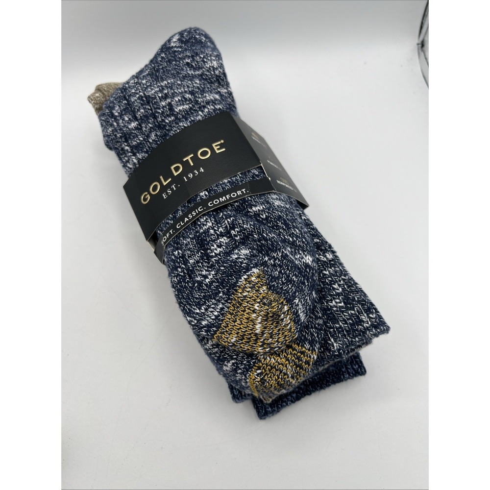 Gold Toe Men's 3 Pairs Cushion Crew Socks Shoe Size 6-12 Tan‎ Blue Goldtoe